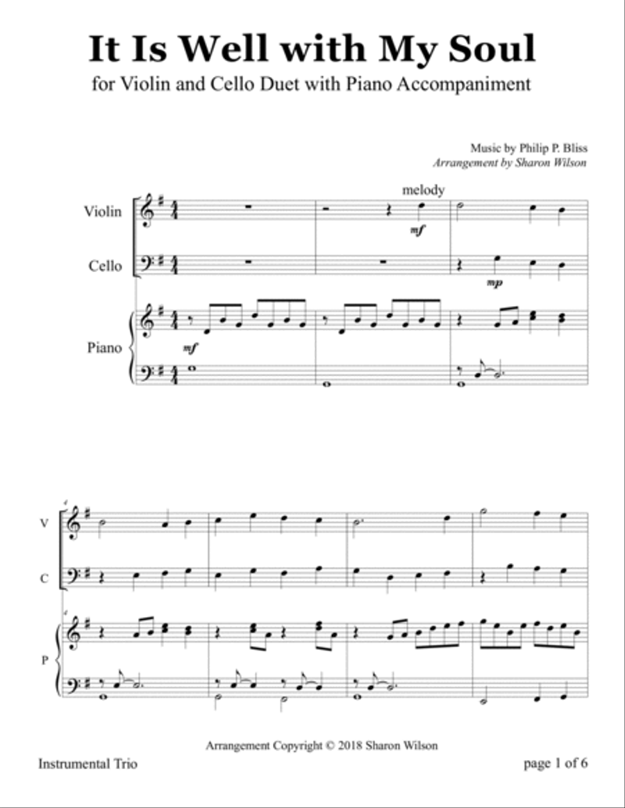 It Is Well (for Violin and Cello Duet with Piano accompaniment) Piano Trio scores gallery preview page 5