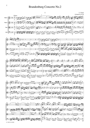 Book cover for J.S.Bach Brandenburg Concerto No.2, all mvts., BWV1047, for string quartet, CB214