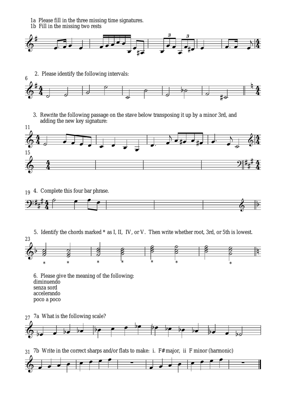 Music Theory Exercise Worksheets