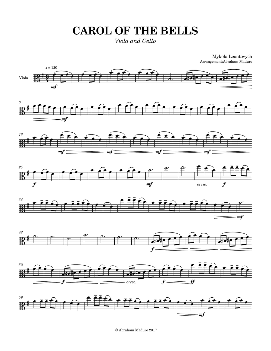 Carol of the Bells Viola and Cello Duet String Duet scores gallery preview page 5