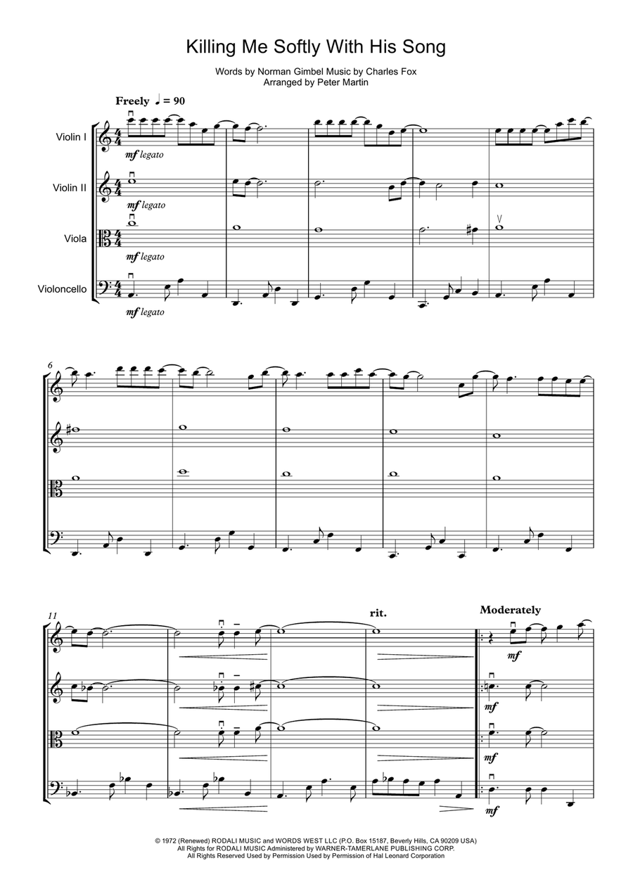 Killing Me Softly With His Song String Quartet scores gallery preview page 5
