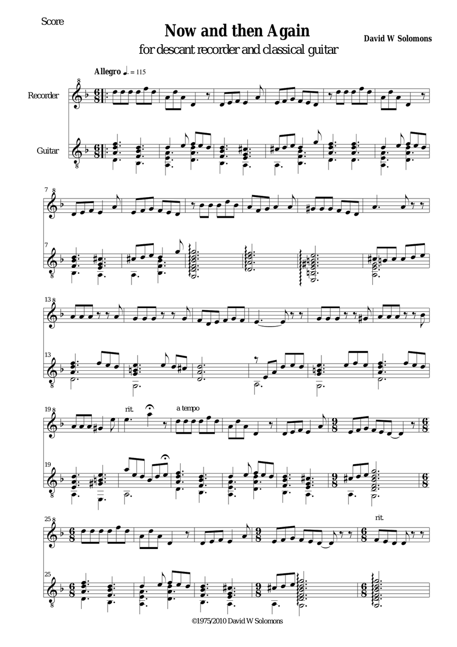 Now and then again for descant recorder and guitar