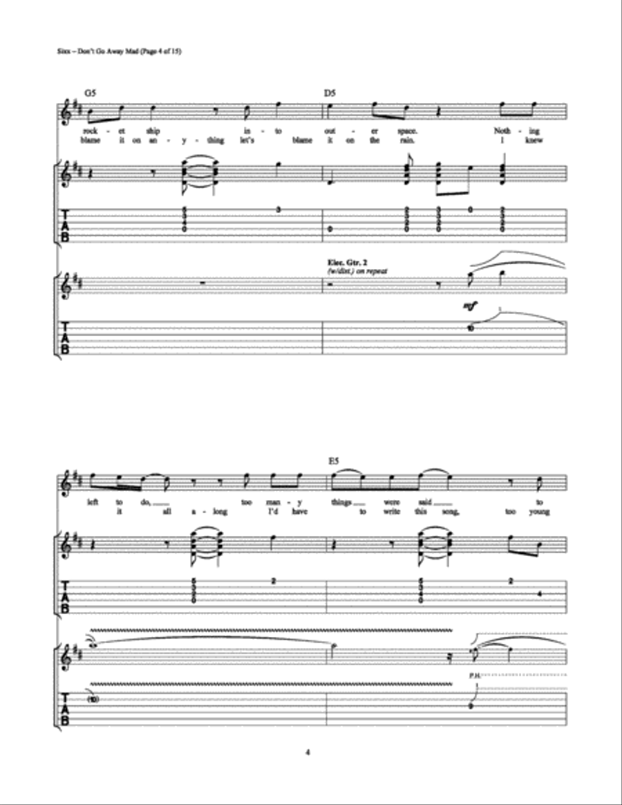 Don't Go Away Mad Electric Guitar scores gallery preview page 4
