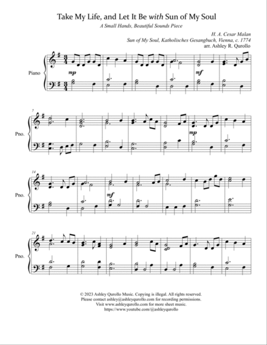 Take My Life, and Let It Be with Sun of My Soul -- early intermediate piano solo image number null
