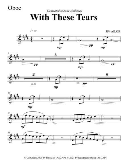 With These Tears - Instrumental Parts (Available: SATB, SAB, W.W. Percussion, Harp, Strings) image number null