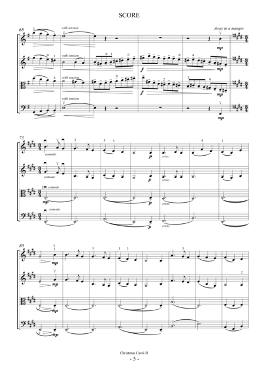 Christmas Carol Medley II (For String Quartet) String Quartet scores gallery preview page 5