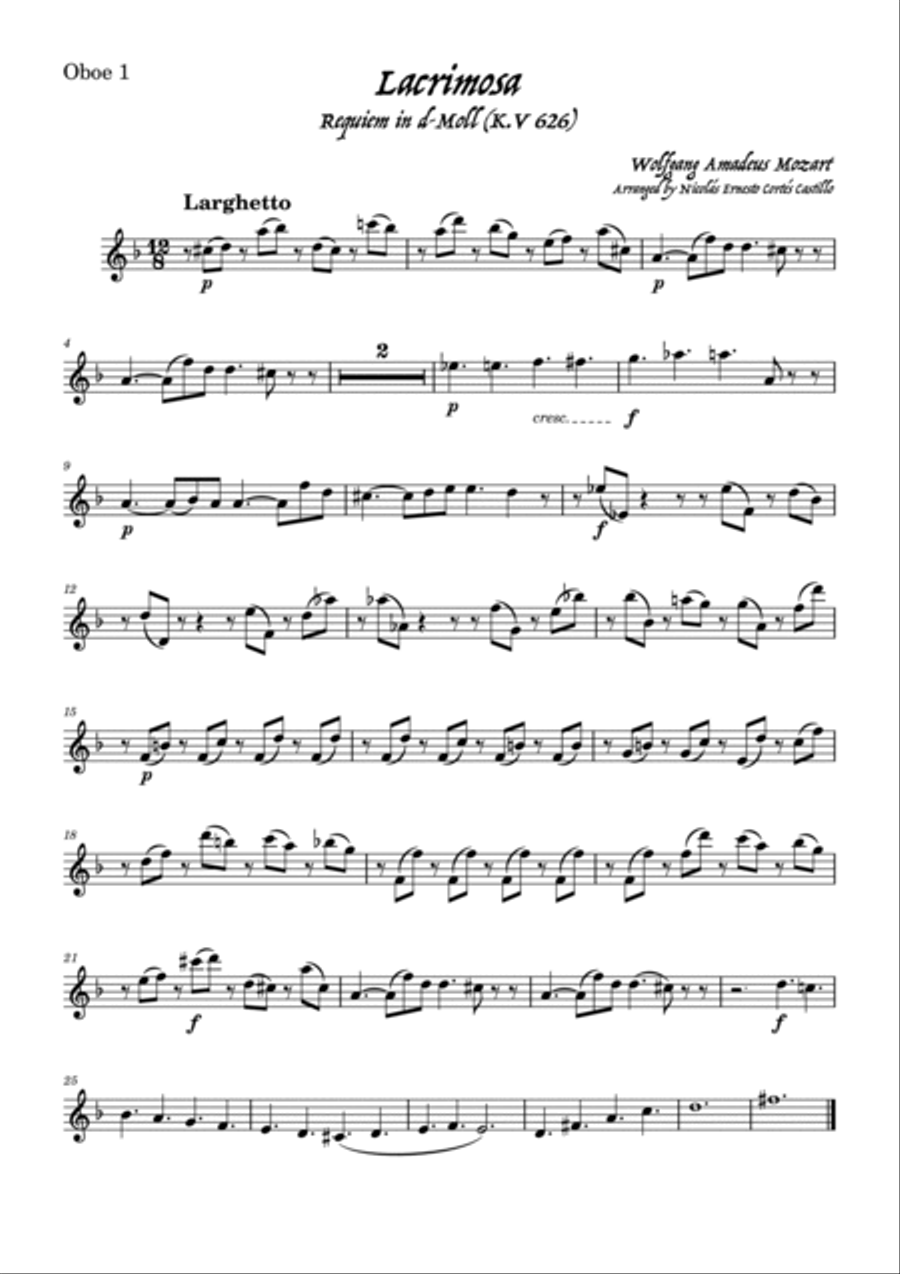 Lacrimosa (from Requiem in D minor, K. 626) for Wind Sextet Woodwind Ensemble scores gallery preview page 5