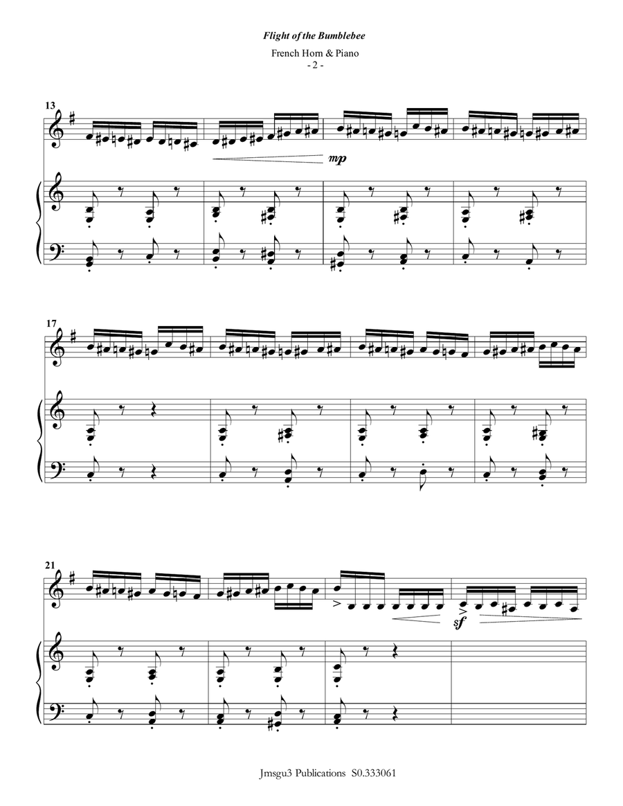 Korsakov: Flight of the Bumblebee for French Horn & Piano Piano scores gallery preview page 2