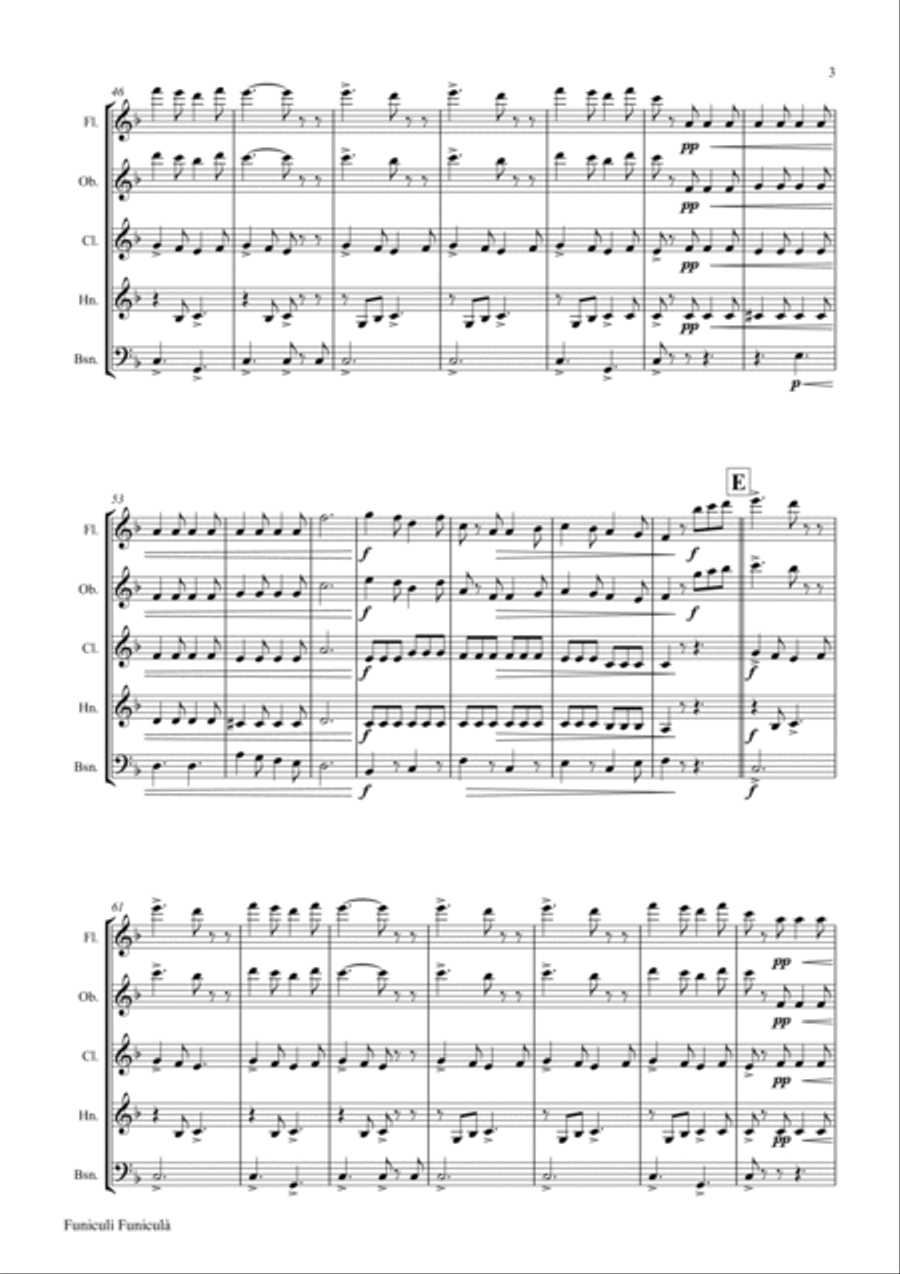 Funiculi Funicula - Italian Evergreen - Woodwind Quintet - F Woodwind Quintet scores gallery preview page 4