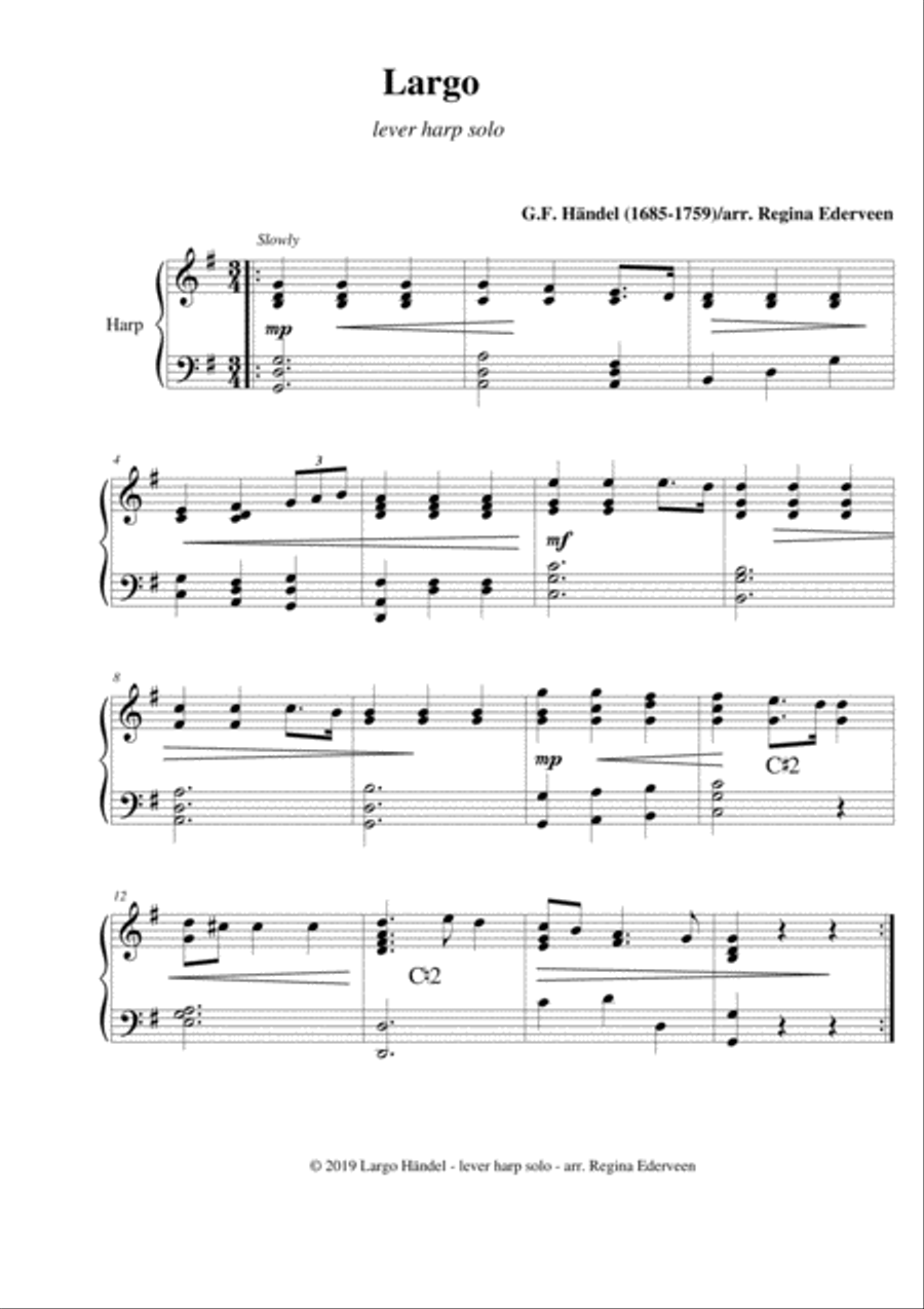 Largo (G.F. Haendel) - lever harp solo Celtic Harp scores gallery preview page 1