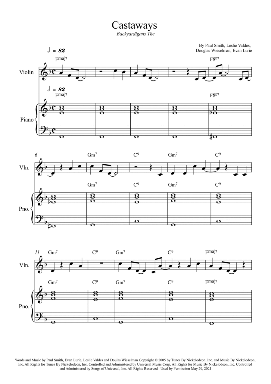 Castaways Violin Solo scores gallery preview page 1