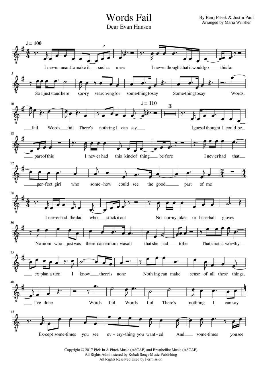 Words Fail Voice Solo scores gallery preview page 1