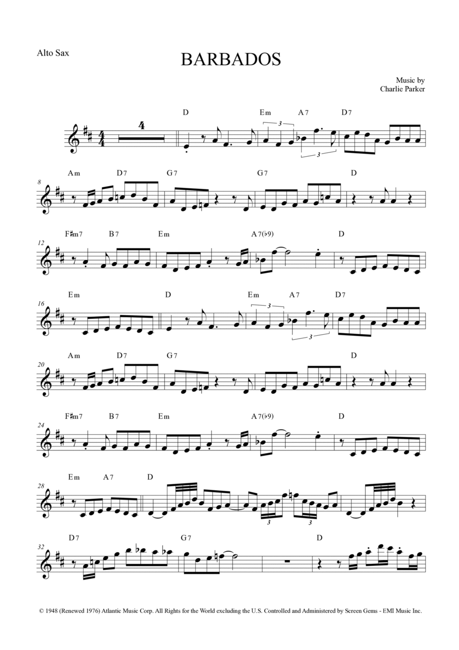 Barbados Alto Saxophone scores gallery preview page 1