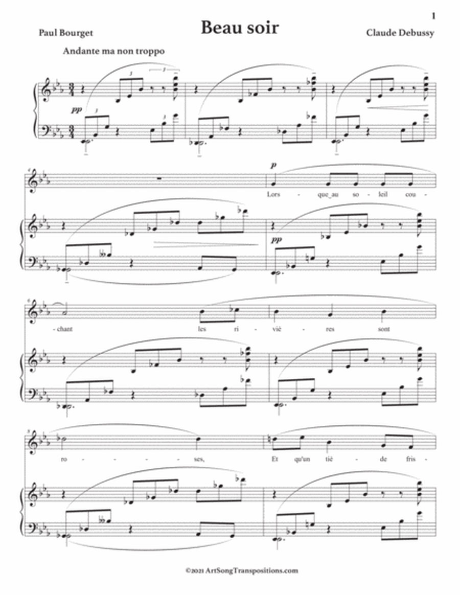 DEBUSSY: Beau soir (transposed to E-flat major)