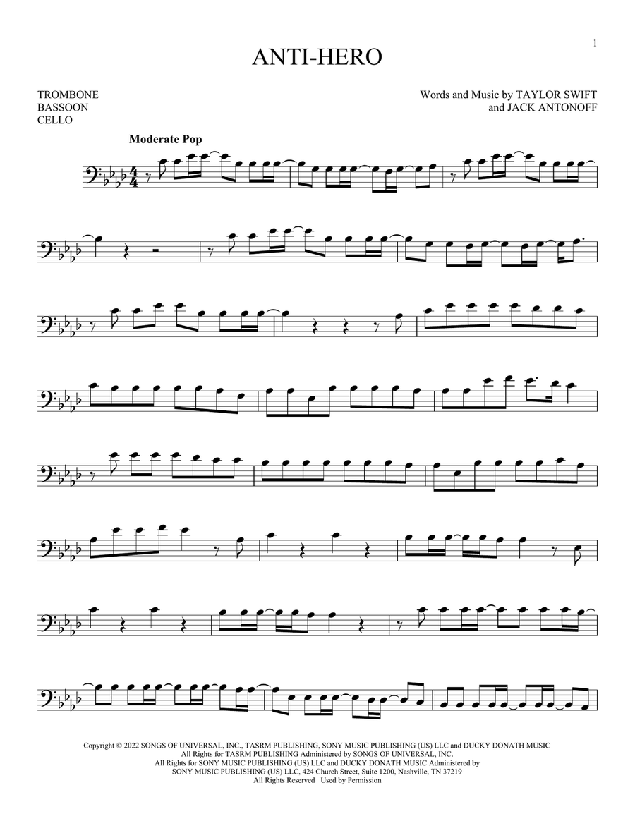 Anti-Hero Bass Clef Instrument scores gallery preview page 1