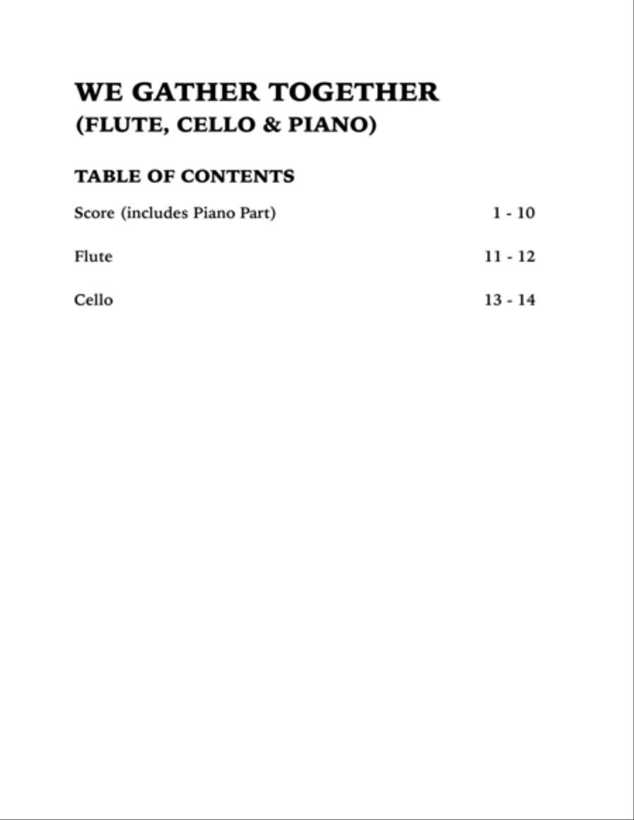 We Gather Together (Trio for Flute, Cello and Piano) Flute scores gallery preview page 4