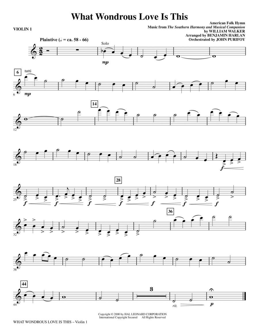 What Wondrous Love Is This (see Bonustrax 00102360) - Violin 1 Choir scores gallery preview page 1