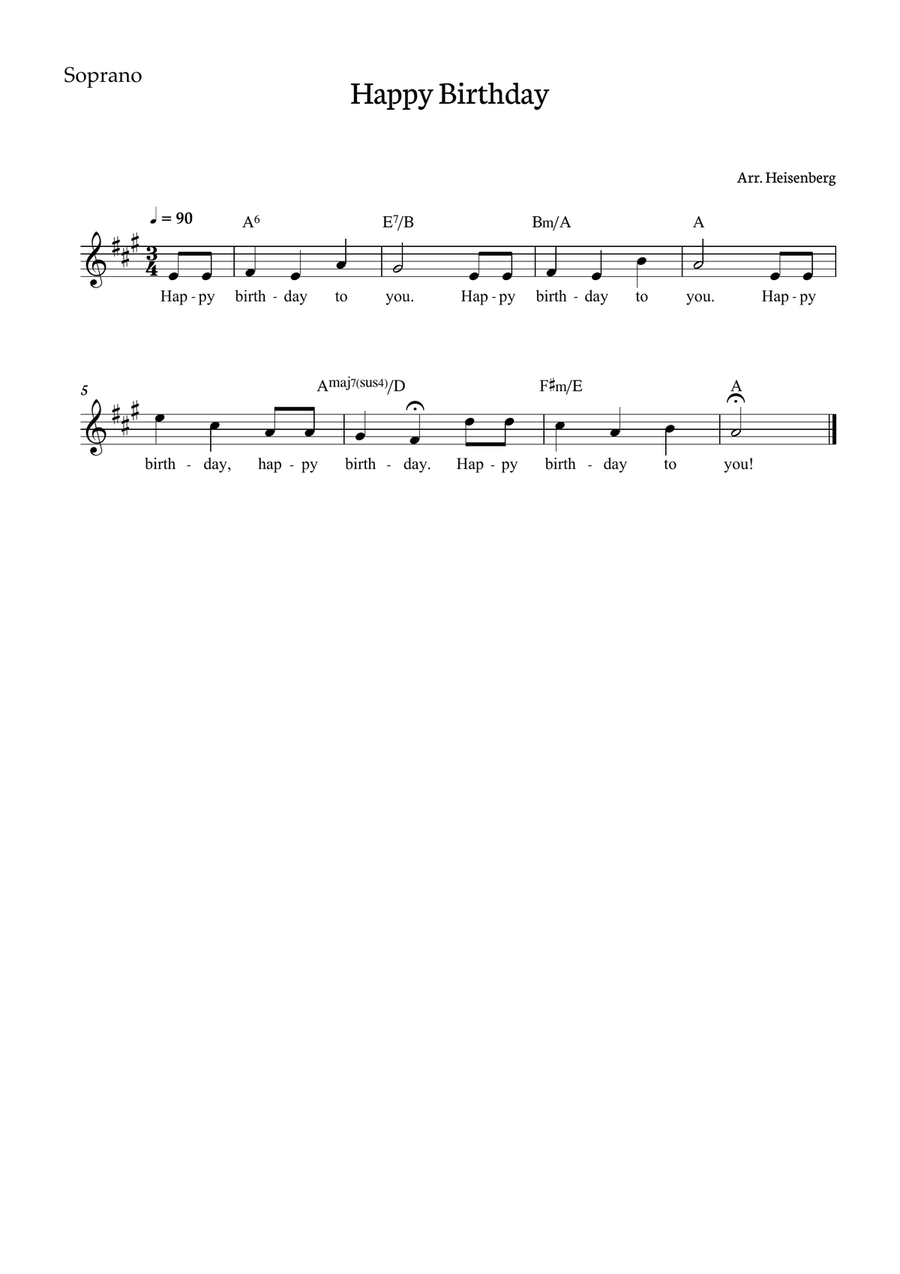 Happy Birthday for SAT with chords in A. Score and parts inc SAT scores gallery preview page 2
