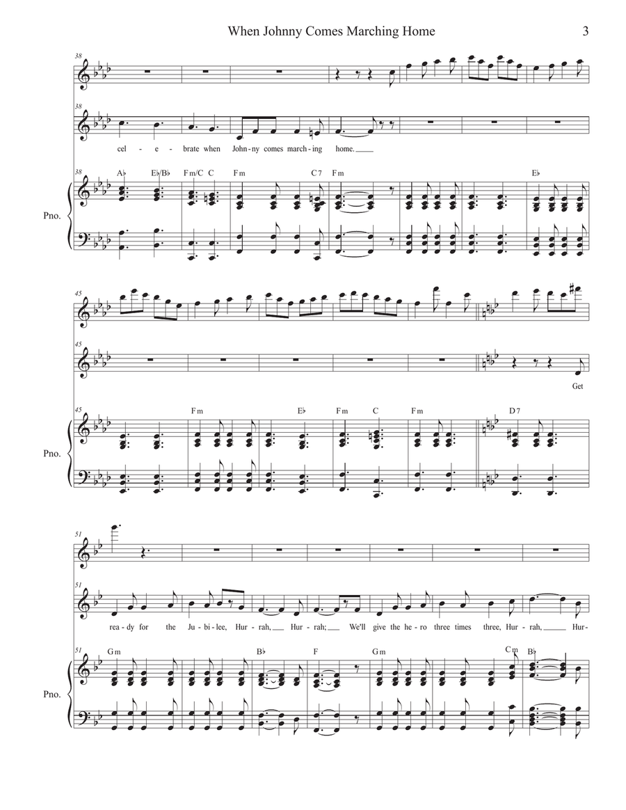 When Johnny Comes Marching Home (Unison choir) Unison Choir scores gallery preview page 3