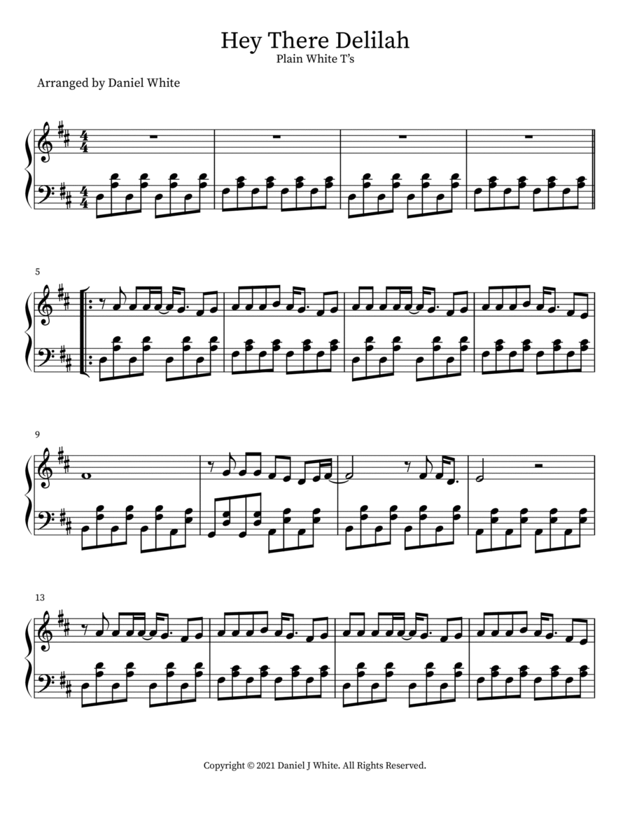 Hey There Delilah Piano Solo scores gallery preview page 1
