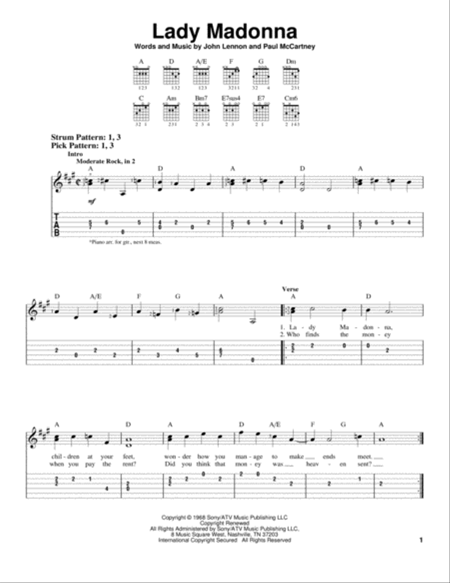 Lady Madonna Acoustic Guitar scores gallery preview page 1