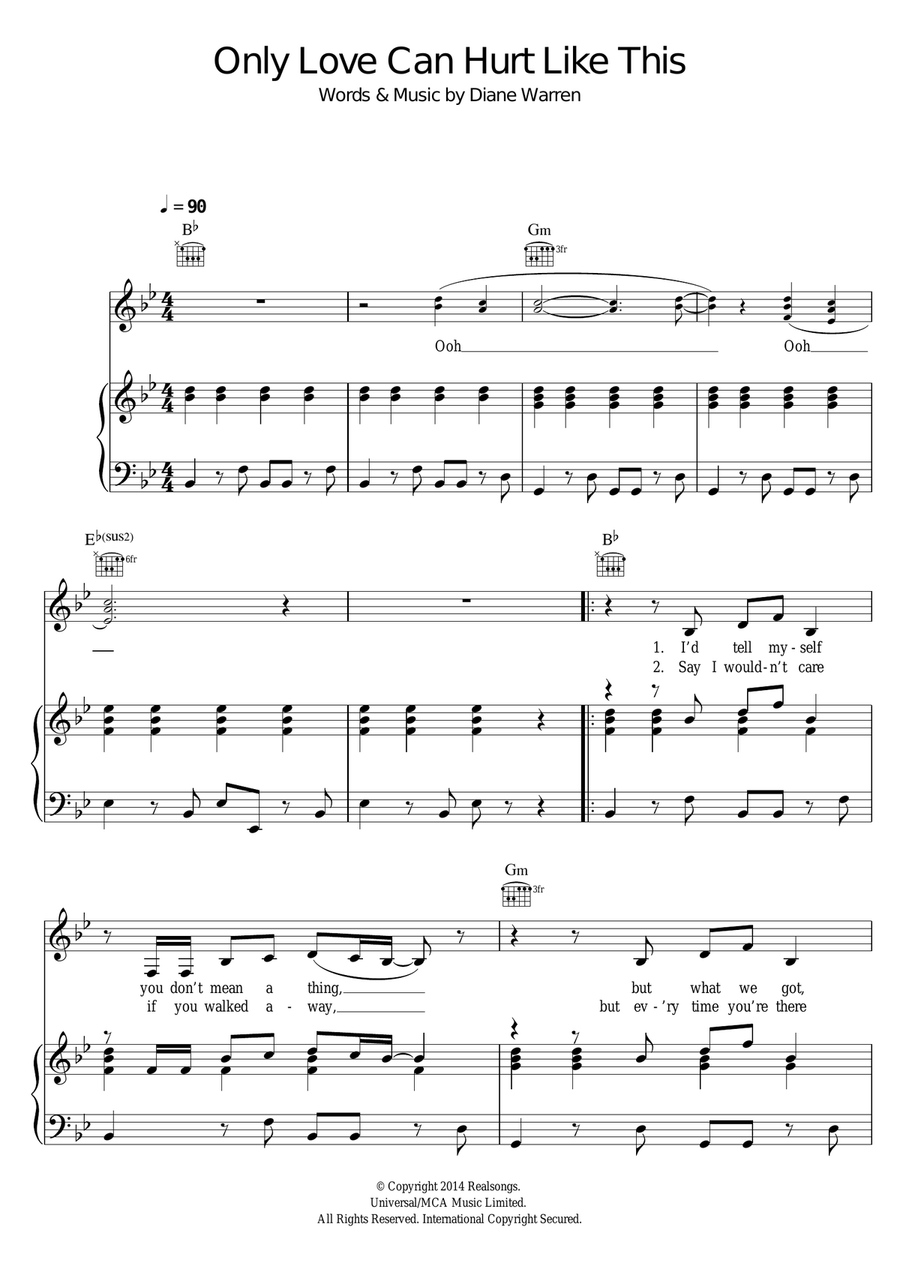 Only Love Can Hurt Like This Piano, Vocal, Guitar scores gallery preview page 1
