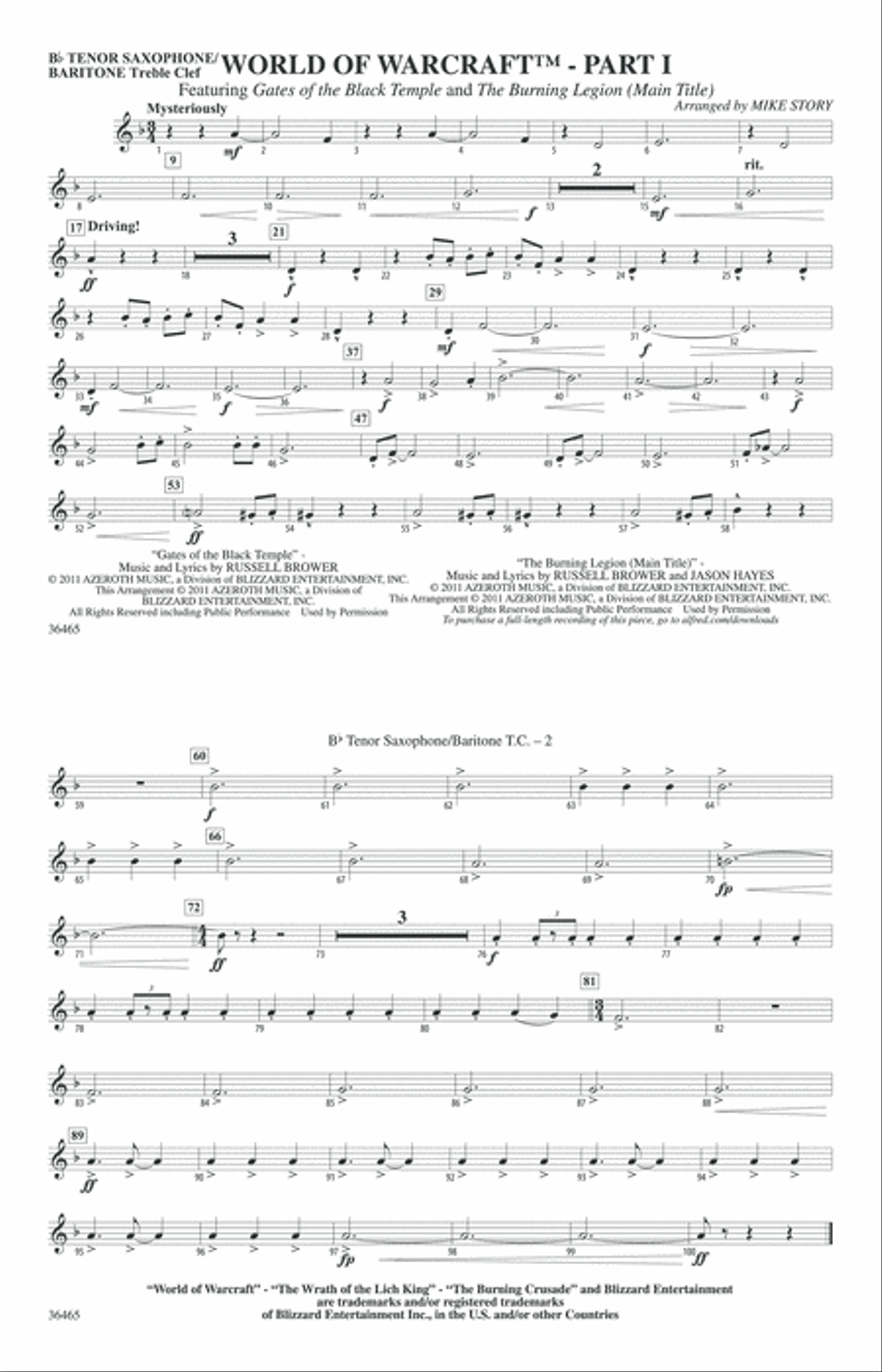 World of Warcraft, Part I: Bb Tenor Saxophone/Bartione Treble Clef Marching Band scores gallery preview page 1