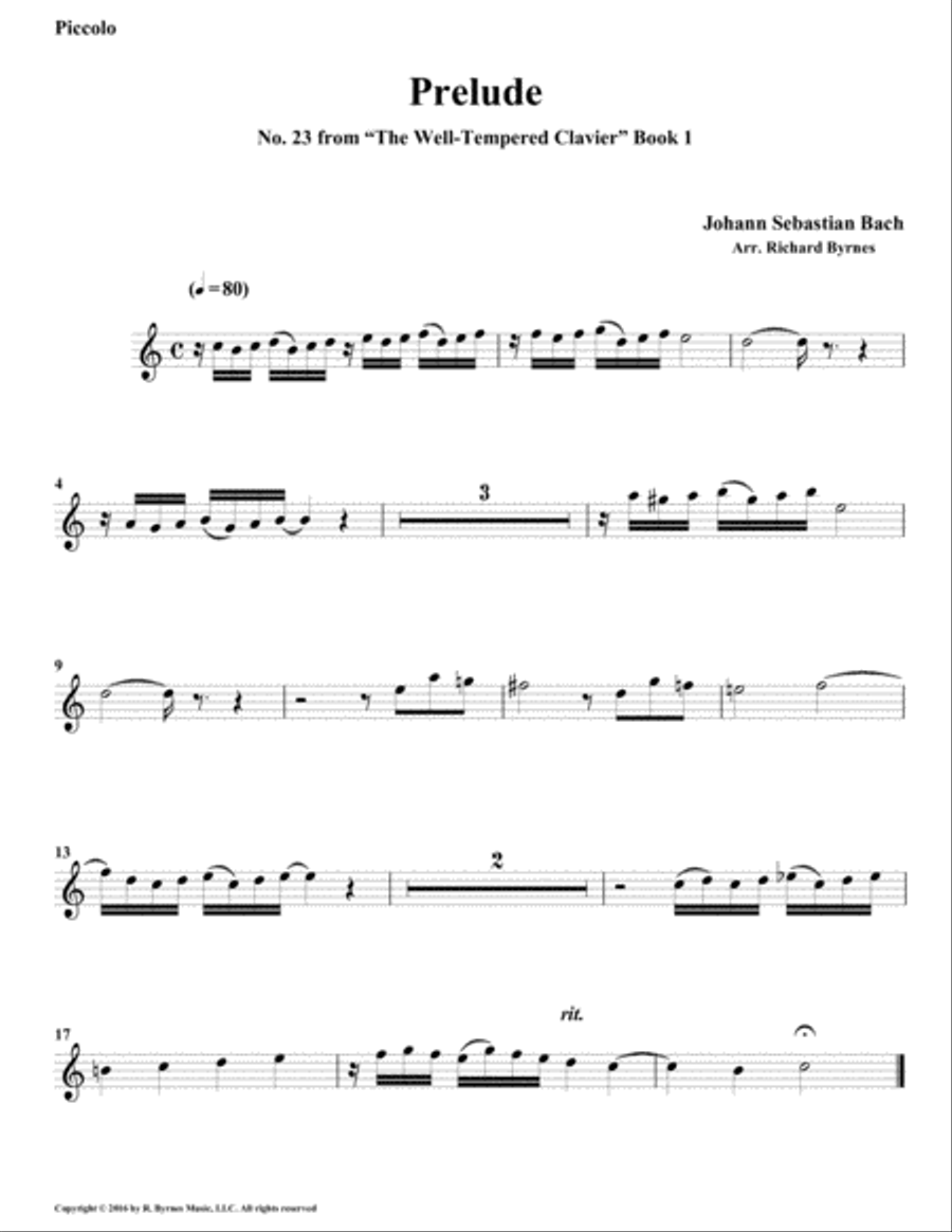 Prelude 23 from Well-Tempered Clavier, Book 1 (Flute Quintet) Woodwind Quintet scores gallery preview page 3