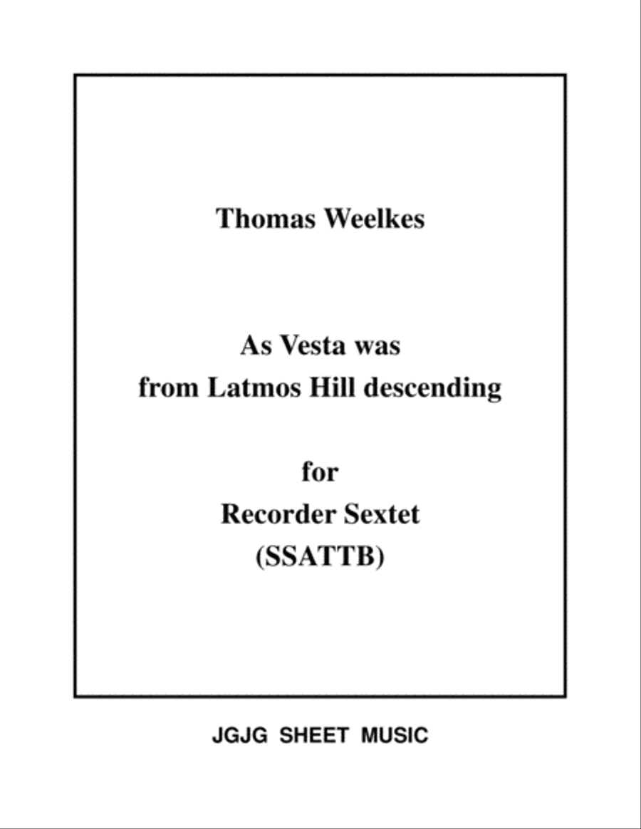 As Vesta Was Descending for Recorder Sextet Recorder scores gallery preview page 1