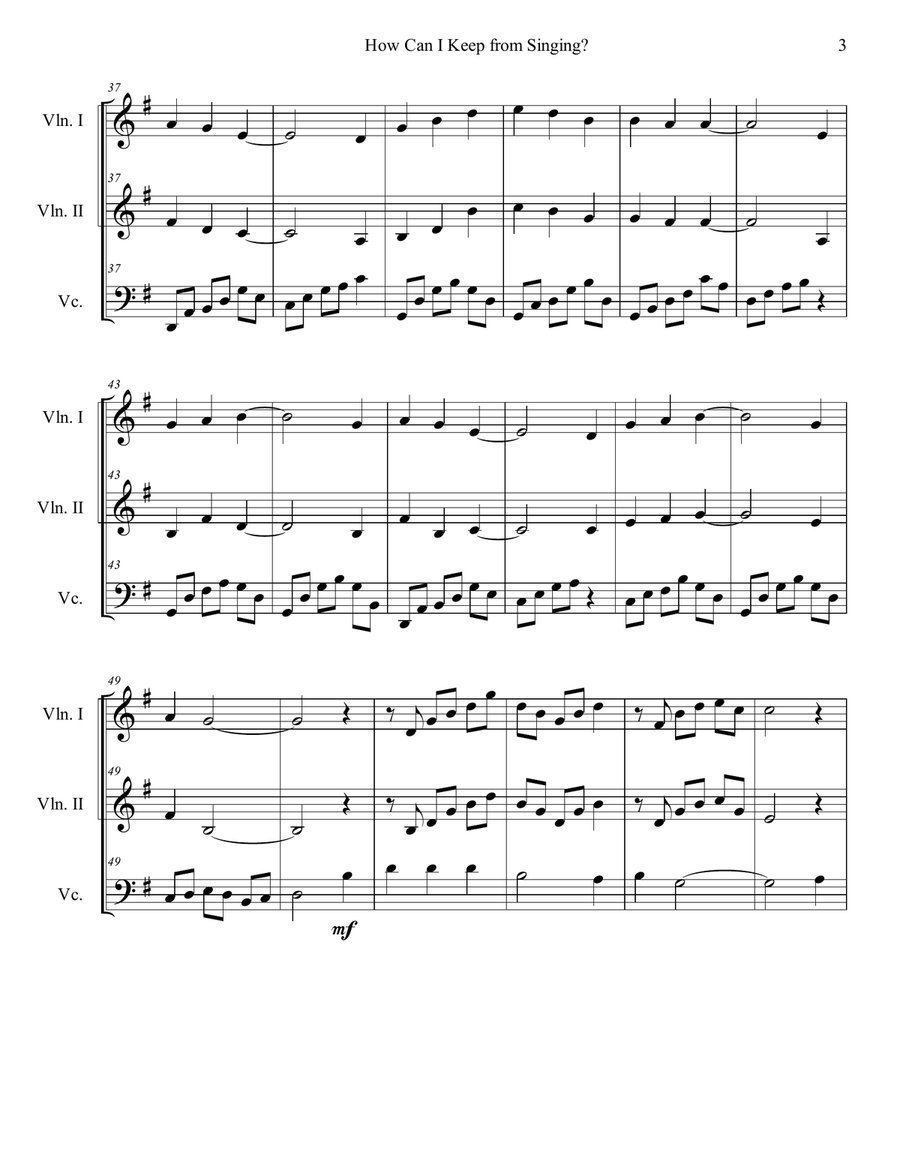 How Can I Keep from Singing String Trio scores gallery preview page 3