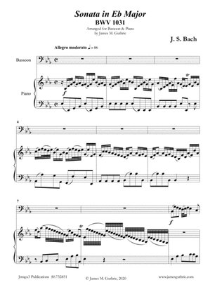 Book cover for BACH: Sonata in Eb BWV 1031 for Bassoon & Piano