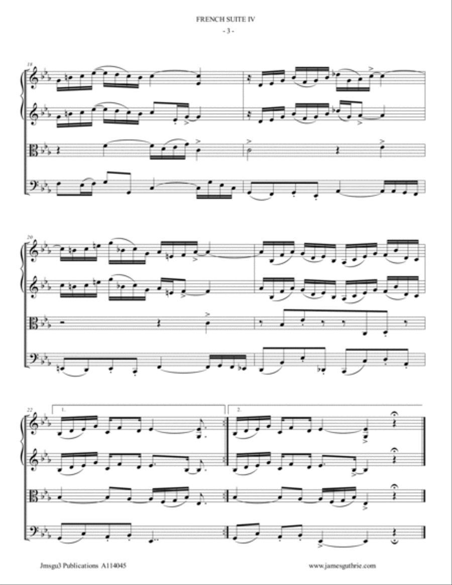 BACH: French Suite No. 4 BWV 815 for String Quartet String Quartet scores gallery preview page 3