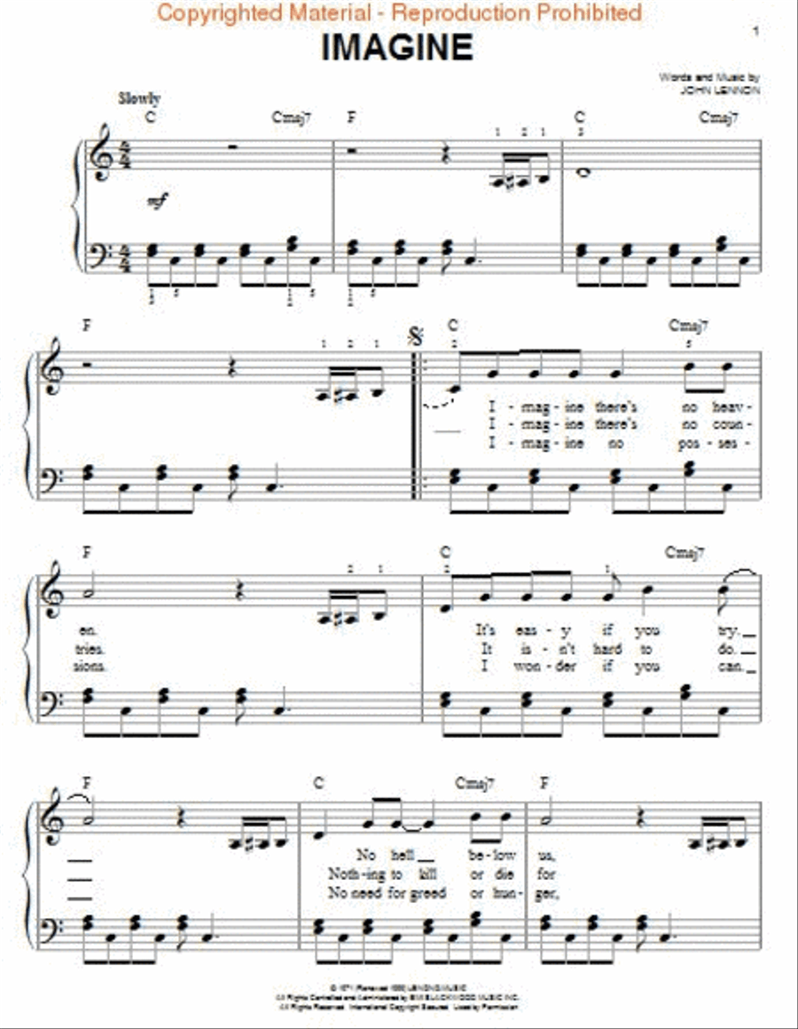 Imagine Piano, Vocal, Guitar scores gallery preview page 2