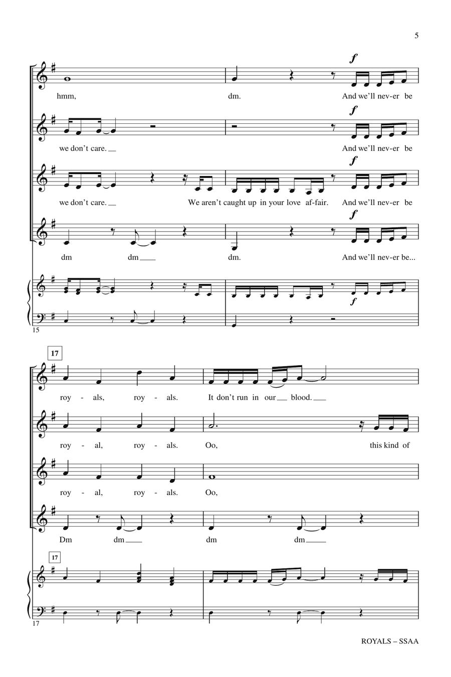 Royals (arr. Deke Sharon) SSA scores gallery preview page 4