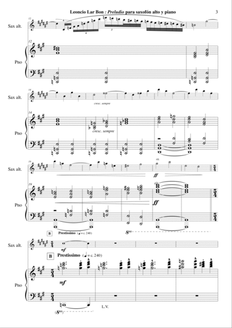 Leoncio Lara Bon - Preludio for alto saxophone and piano