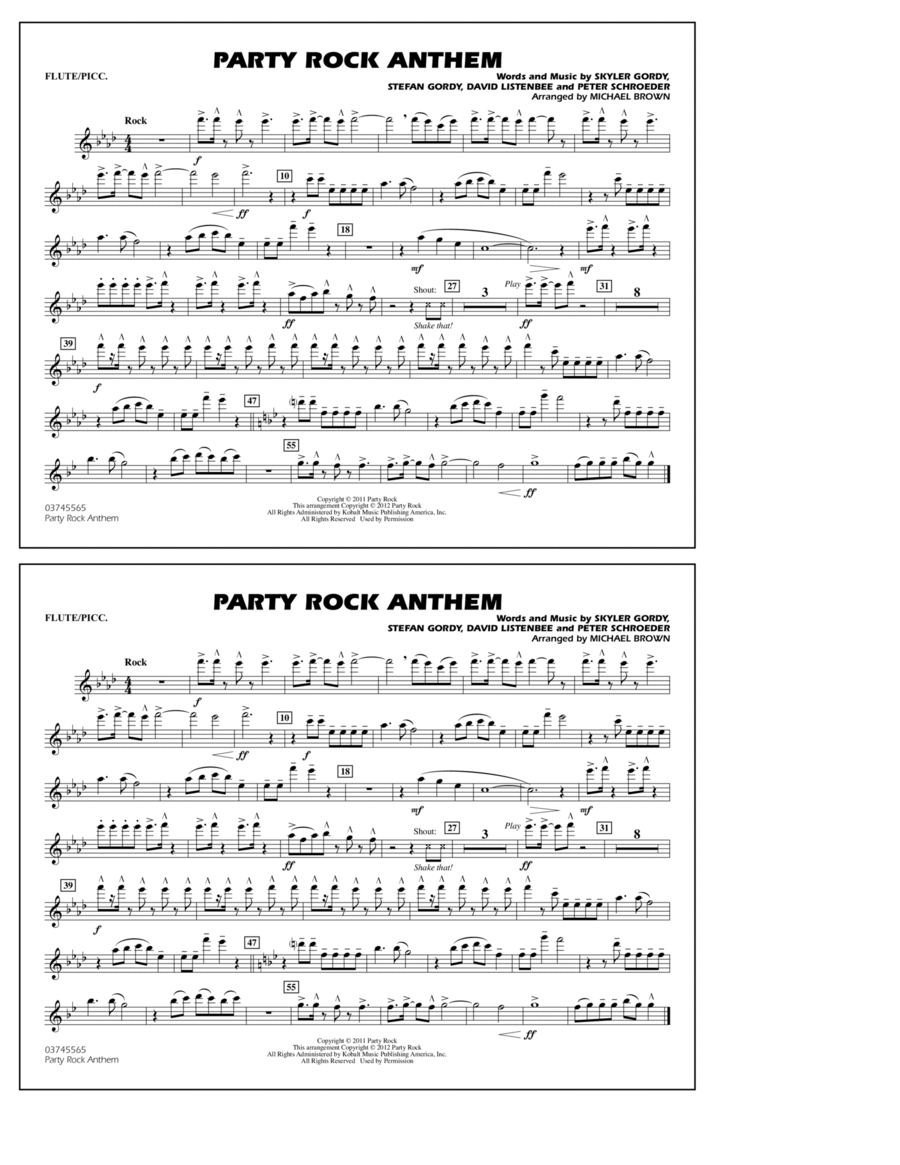 Party Rock Anthem - Flute/Piccolo Marching Band scores gallery preview page 1
