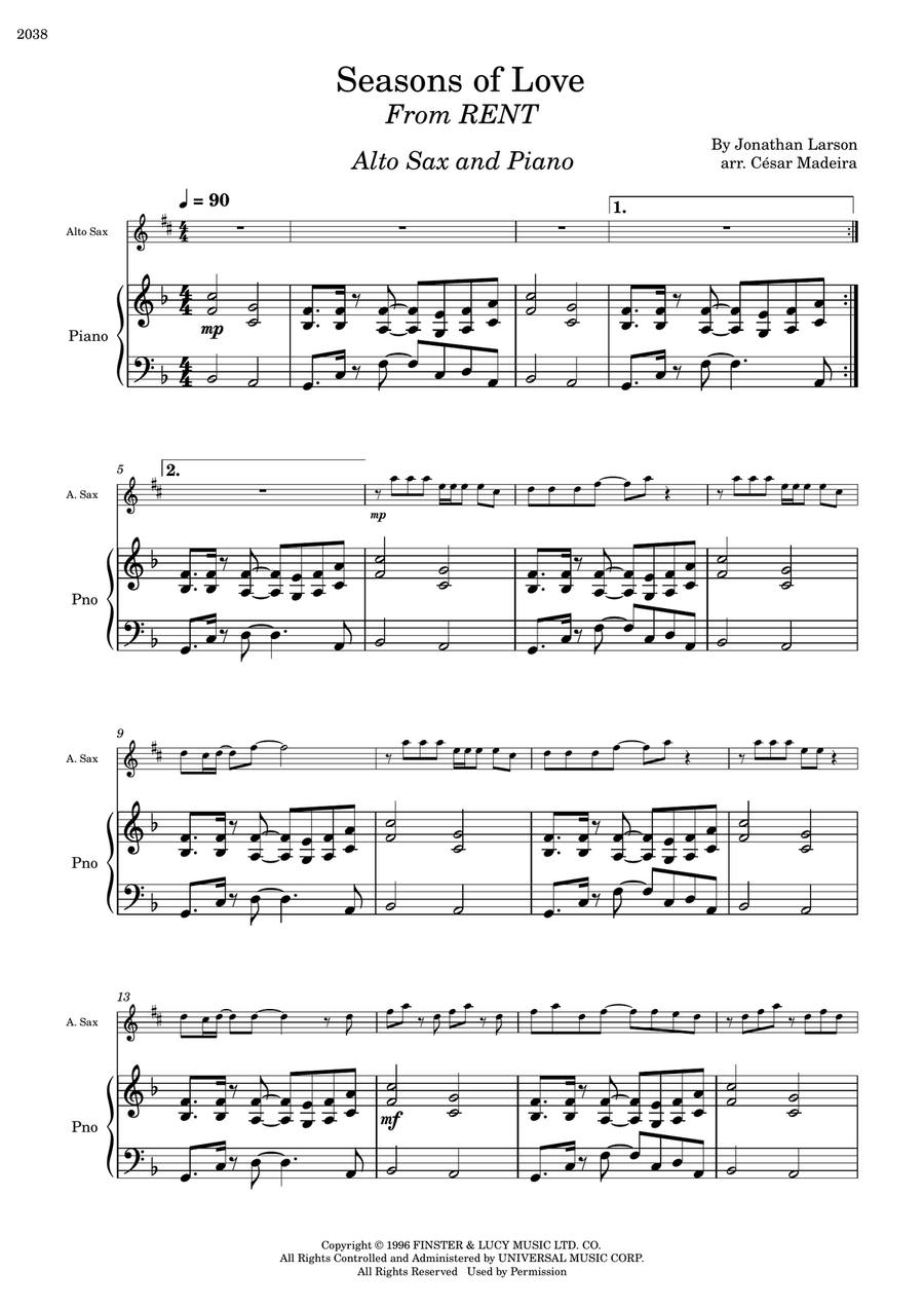Seasons Of Love Alto Saxophone scores gallery preview page 2