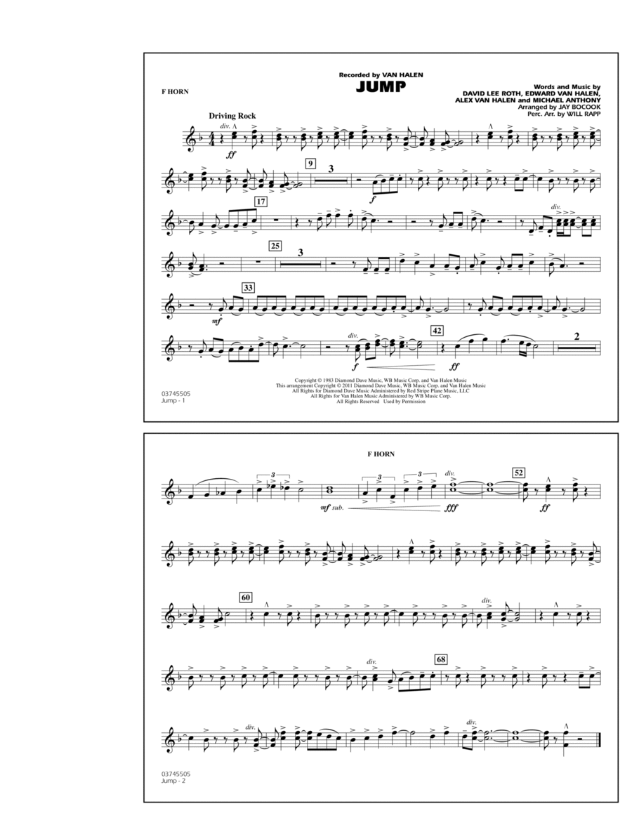 Jump - F Horn Jump - F Horn Marching Band scores gallery preview page 1