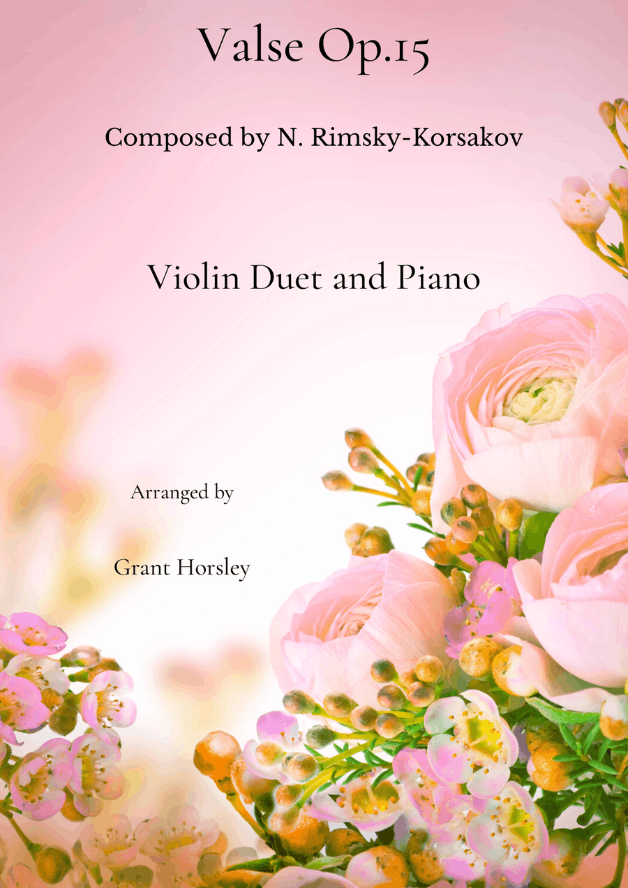 Valse Op.15 Rimsky- Korsakov- for Violin Duet and Piano. Intermediate String Duet scores gallery preview page 1