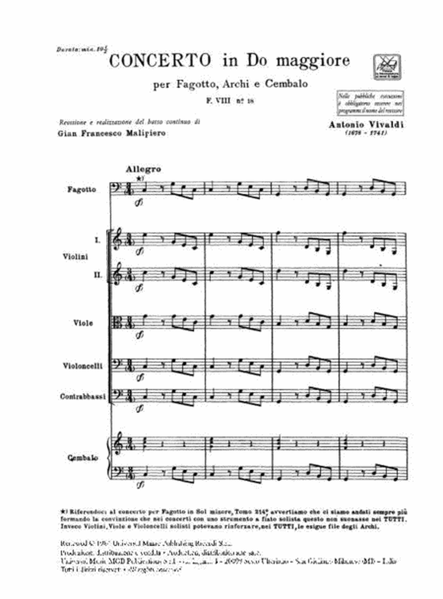 Concerto per Fagotto, Archi e BC in Do Rv 467
