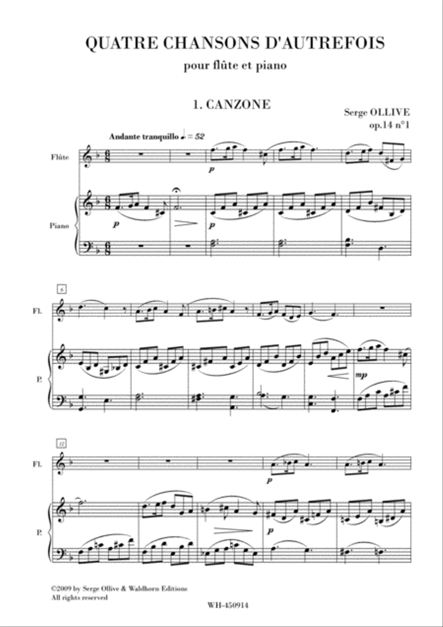 4 CHANSONS D'AUTREFOIS, OP. 14 Flute Solo scores gallery preview page 1