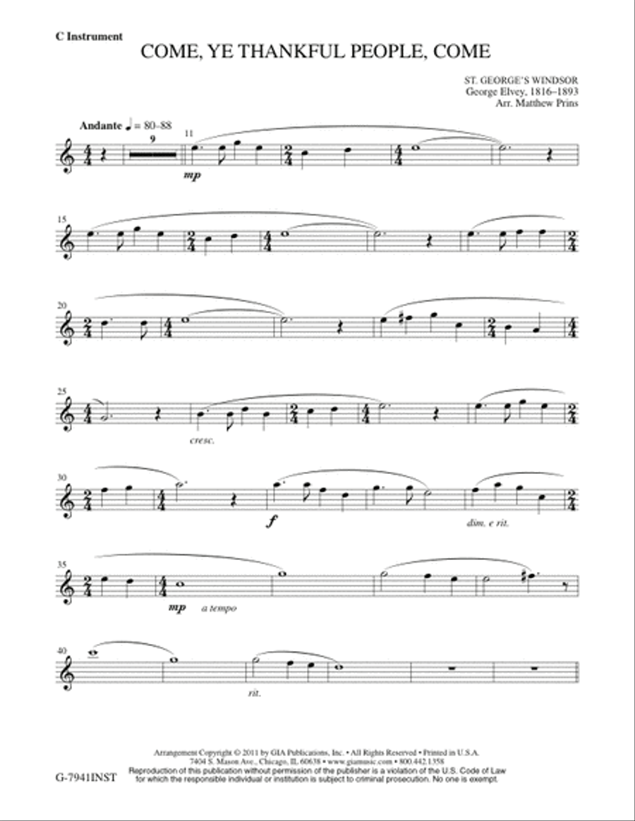Come, Ye Thankful People, Come - Instrument edition 5-Octaves scores gallery preview page 1