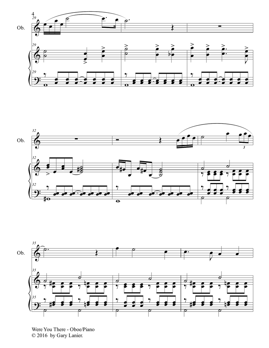 Gary Lanier: WERE YOU THERE (Duet – Oboe & Piano with Parts) Woodwind Duet scores gallery preview page 5