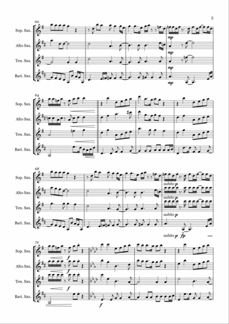 Man In The Mirror Saxophone Quartet scores gallery preview page 5