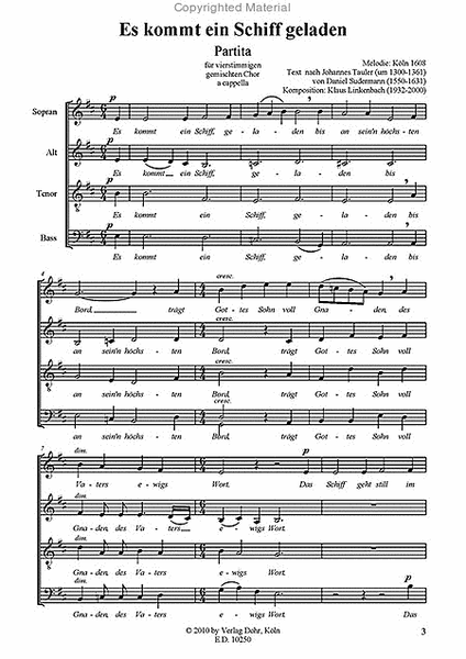 Es kommt ein Schiff geladen (1961) -Partita für vierstimmigen gemischten Chor a cappella-