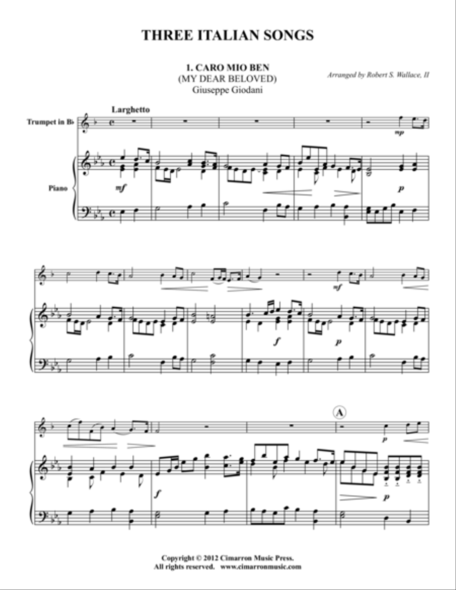 Three Italian Songs Trumpet Solo scores gallery preview page 1