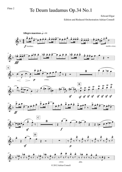 Elgar - Te Deum - Reduced Orchestration - Flute 2