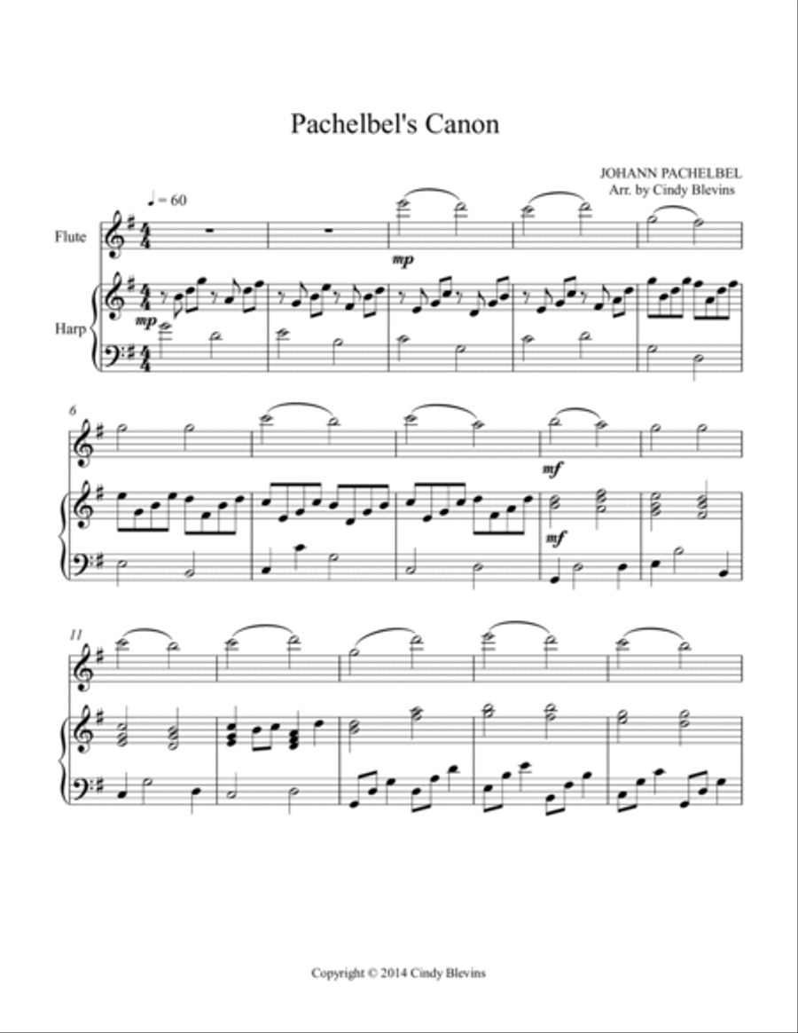 Pachelbel's Canon, for Harp and Flute Flute scores gallery preview page 2