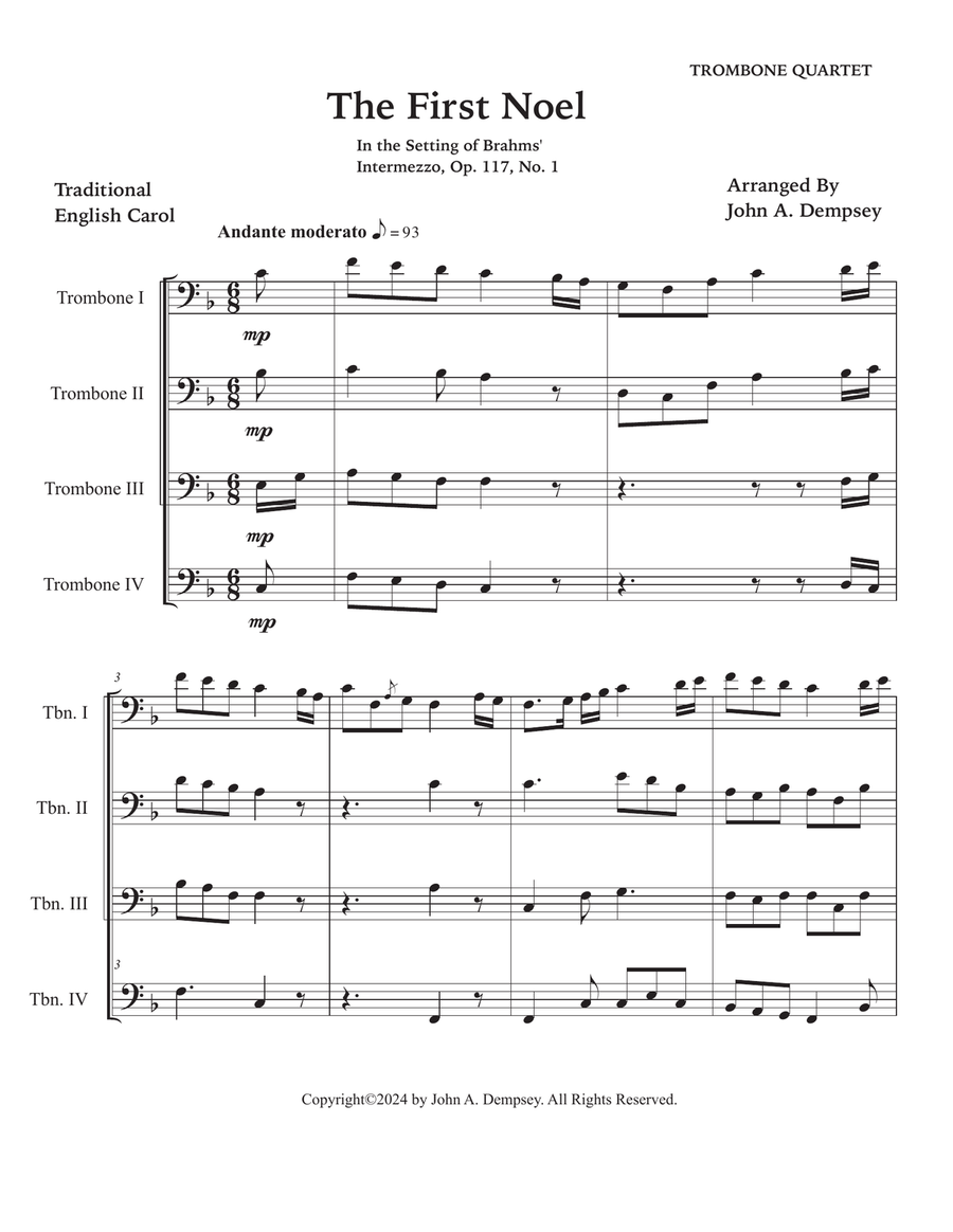 The First Noel (Trombone Quartet) Brass Quartet scores gallery preview page 5