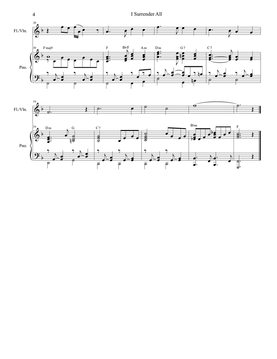 I Surrender All (Flute or Violin solo and Piano) I Surrender All (Flute or Violin solo and Piano) Flute scores gallery preview page 4